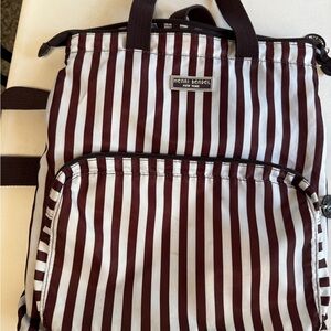 Henri Bendel Brown and White Striped nylon totebag/backpack.